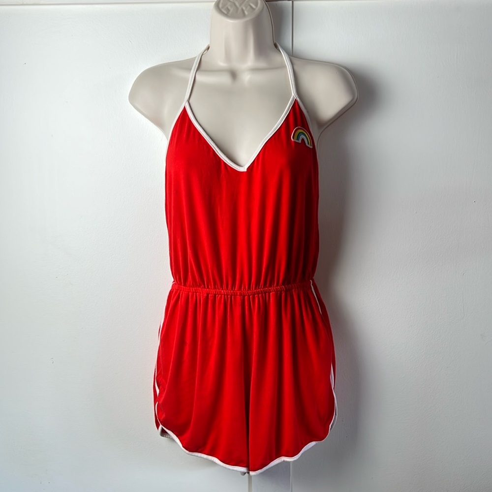 🌈 80s Inspired Ringer Romper with Halter neck Rainbow Patch Forever 21 Summer